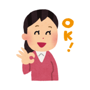 Smiling cartoon woman in a pink sweater making an OK gesture with her hand and the letters 'OK!' beside her.